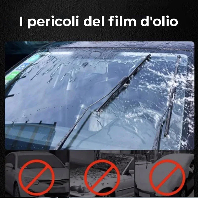 Potente detergente per vetri e rimozione della patina d'olio