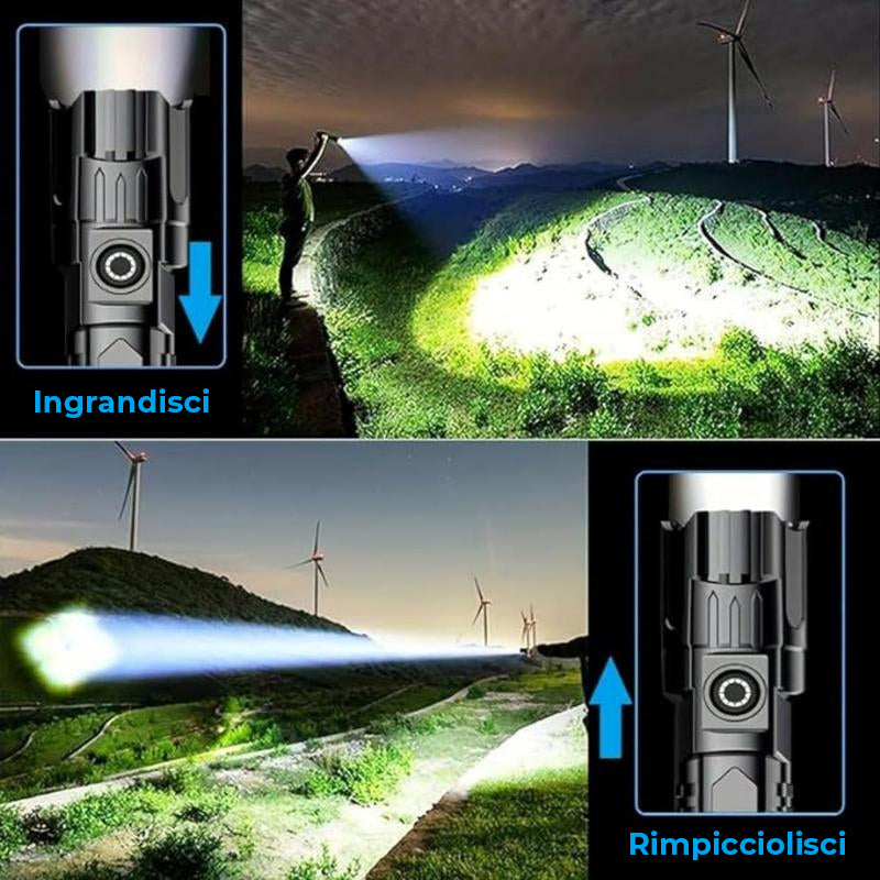 Torcia portatile USB ricaricabile e potente