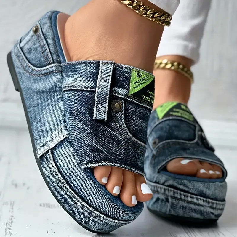 Sandali in denim con plateau da donna