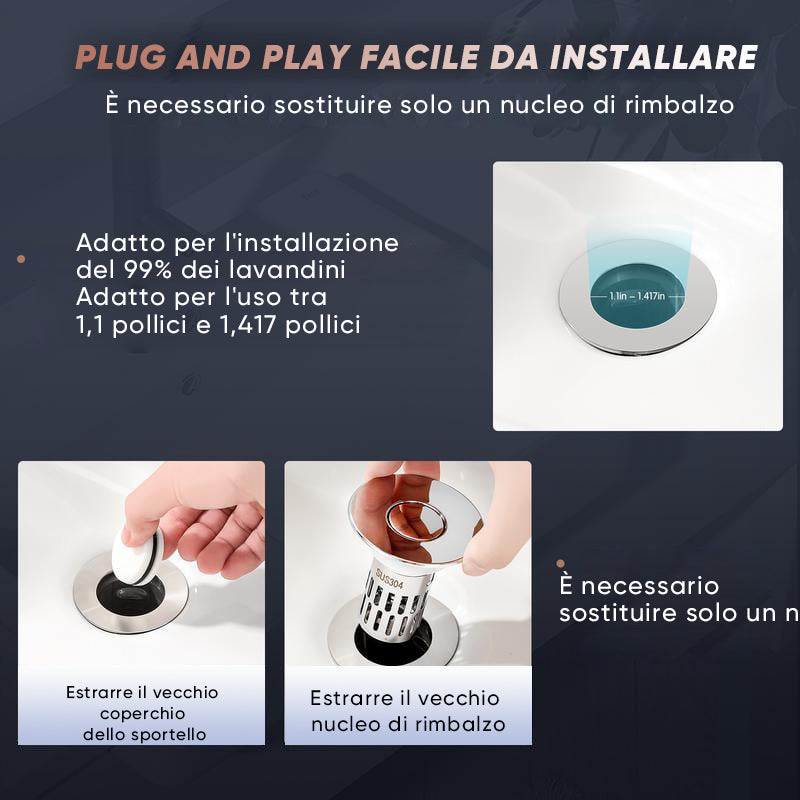 Filtro universale per lavandino del bagno