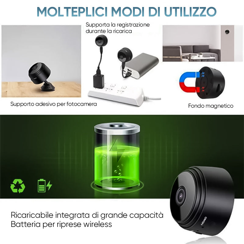 Mini telecamera WIFI con aggiornamento magnetico 1080p grandangolare