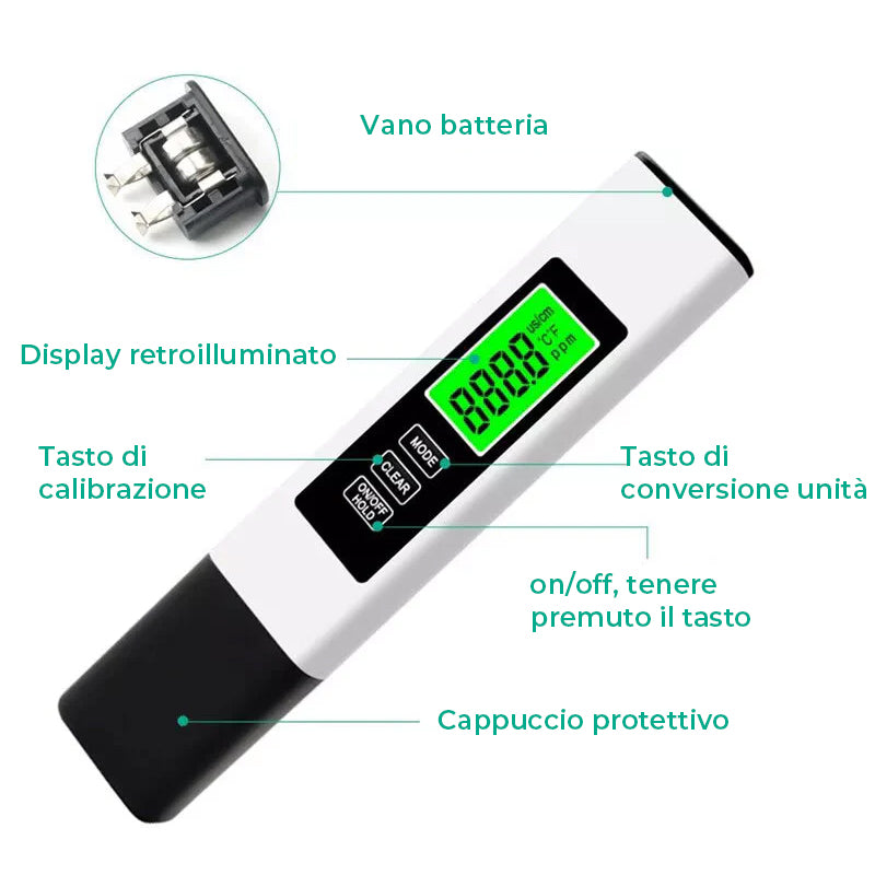 Nuovo misuratore TDS digitale 4 in 1 per test dell'acqua
