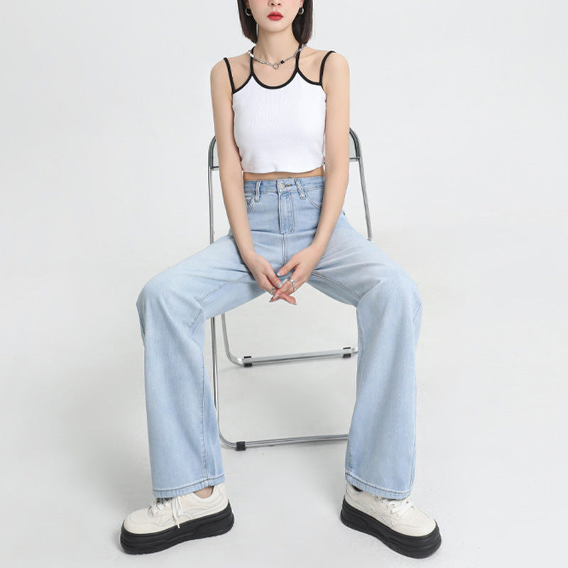 Jeans a gamba larga a vita alta in Lyocell