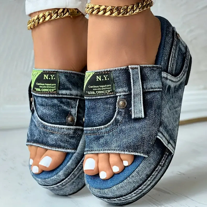 Sandali in denim con plateau da donna