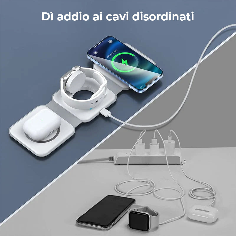 Nuovo caricabatterie wireless pieghevole 3 in 1