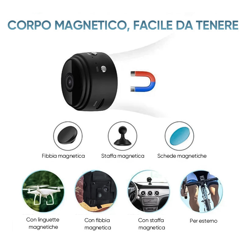 Mini telecamera WIFI con aggiornamento magnetico 1080p grandangolare