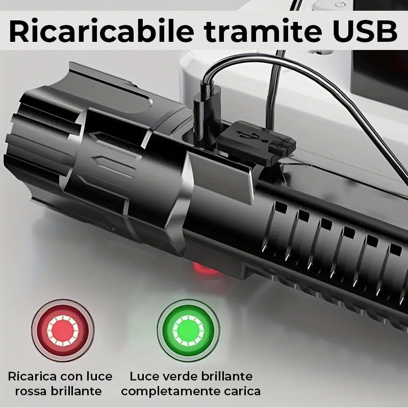 Torcia portatile USB ricaricabile e potente