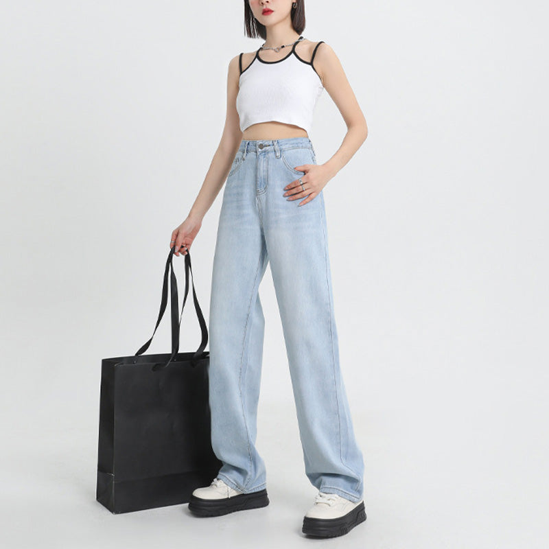 Jeans a gamba larga a vita alta in Lyocell