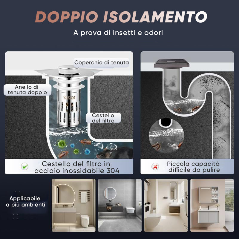 Filtro universale per lavandino del bagno