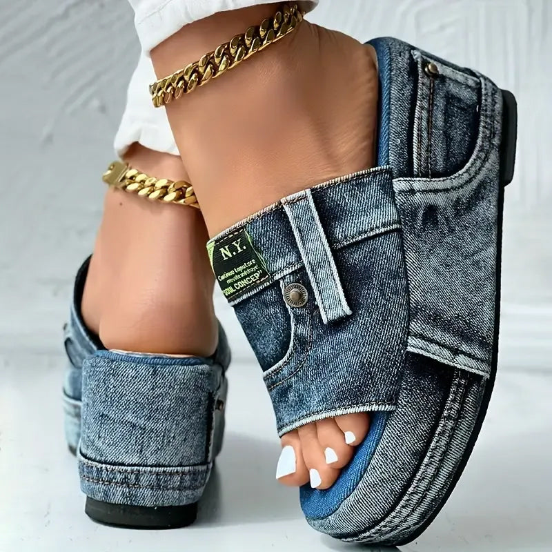 Sandali in denim con plateau da donna