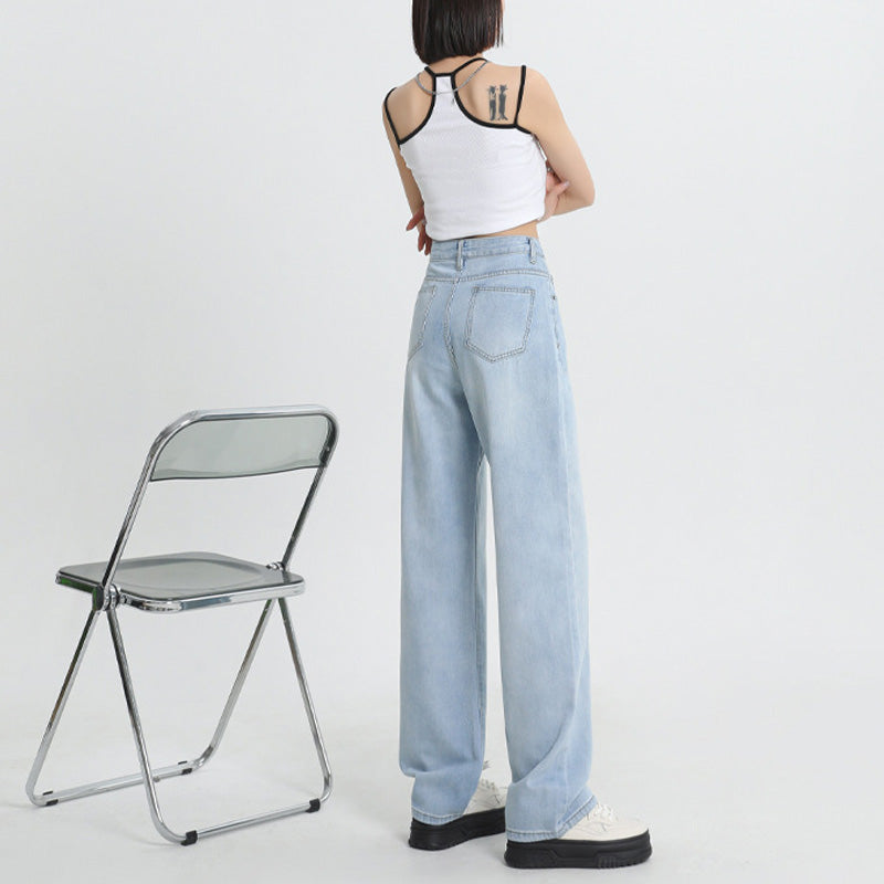 Jeans a gamba larga a vita alta in Lyocell