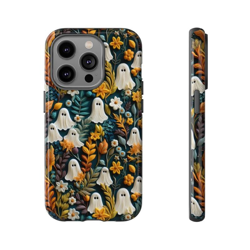 Custodia per cellulare con motivo Cartoon Fantasma e Fiore