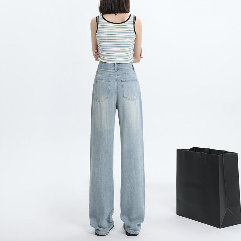 Jeans a gamba larga a vita alta in Lyocell