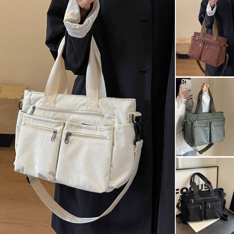 Borsa Tote in velluto a coste tinta unita