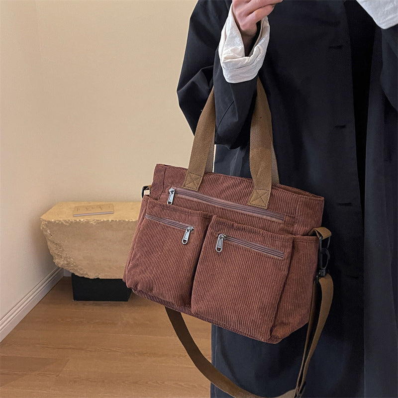Borsa Tote in velluto a coste tinta unita