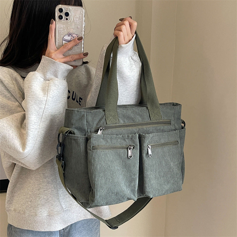Borsa Tote in velluto a coste tinta unita