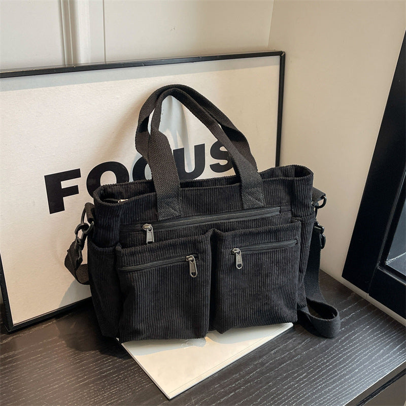 Borsa Tote in velluto a coste tinta unita