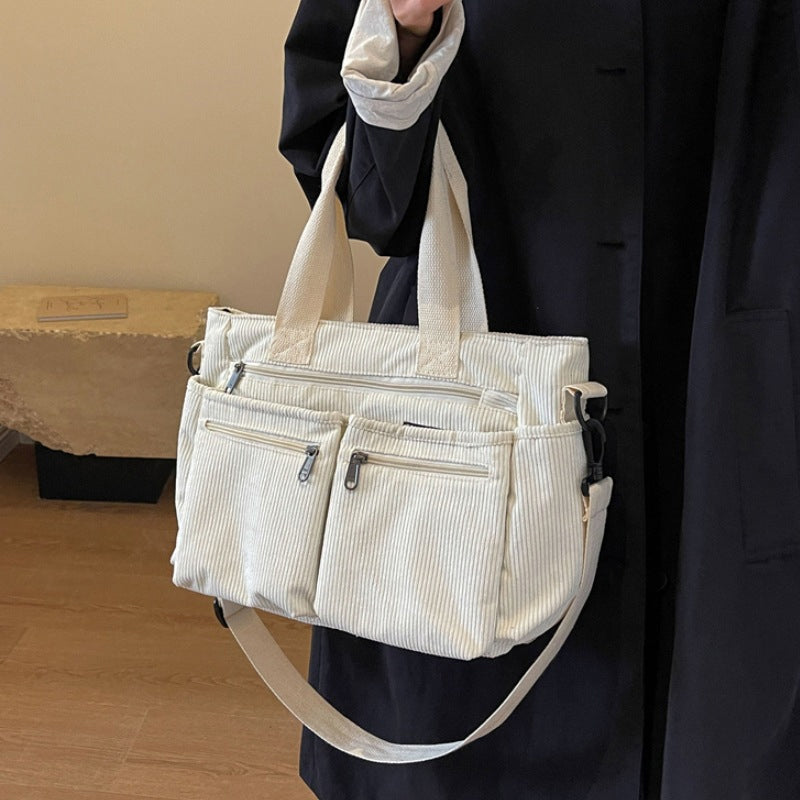 Borsa Tote in velluto a coste tinta unita