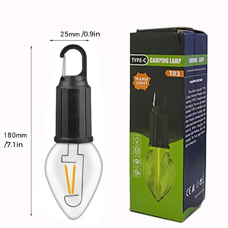 Lampadina retrò con ricarica di tipo C da campeggio all'aperto
