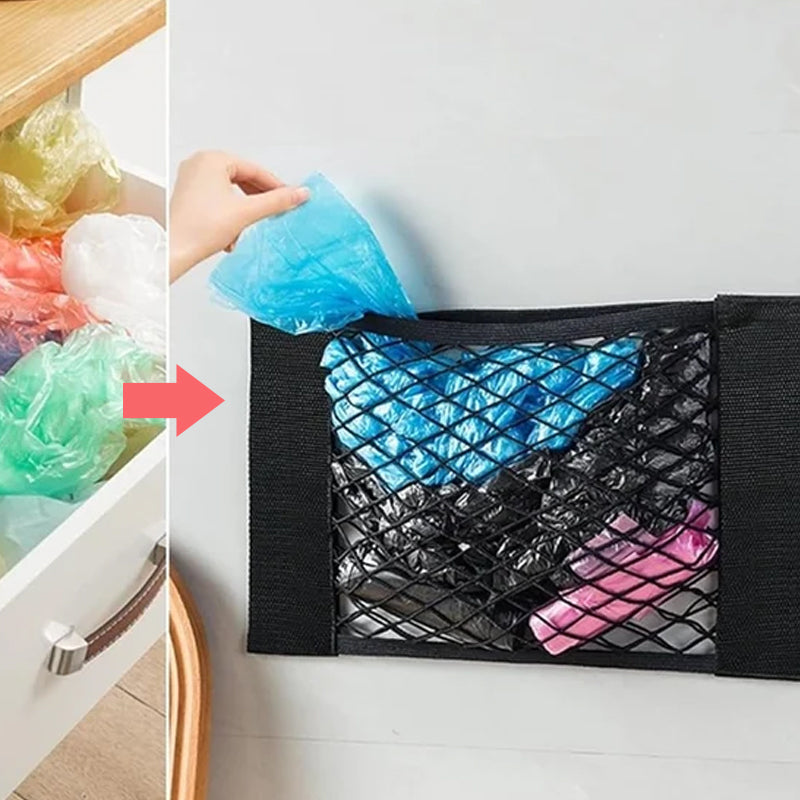 Borsa in rete per conservare sacchetti di plastica (con nastro adesivo)